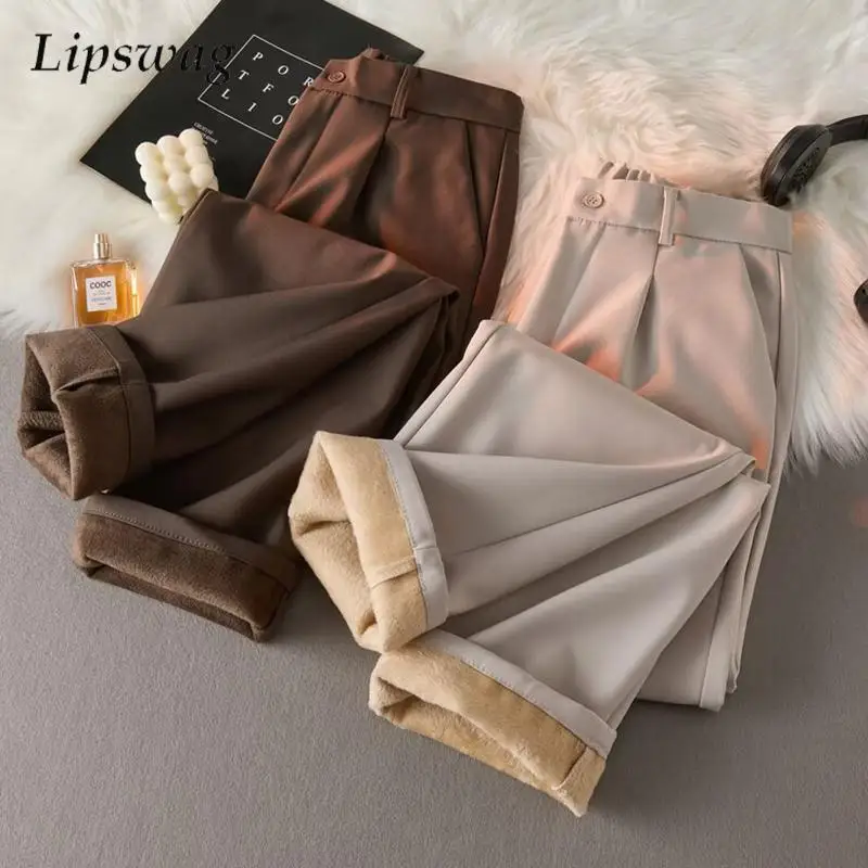 

Теплые прямые брюки с флисовой подкладкой, мужские осенне-зимние уличные повседневные однотонные узкие брюки, мужские стильные флисовые брюки, уличная одежда