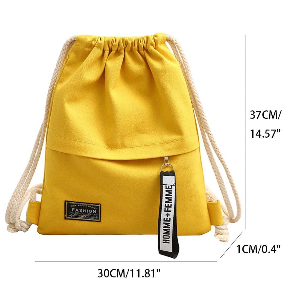 Canvas School Bag Double Shoulder Drawstring Backpack Drawstring Pocket Portable Casual Backpack Women Men Travel Backpack