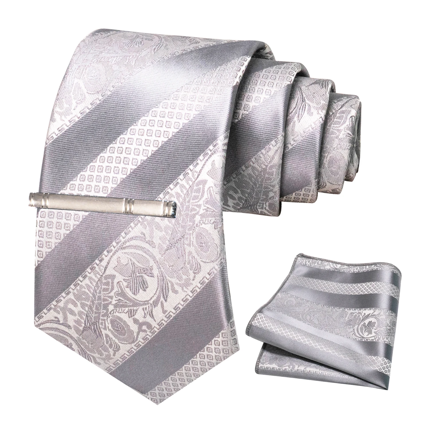 Klassische Herren-Krawatte mit Blumenmuster, 8 cm, Seidenkrawatten-Set, Einstecktuch, Krawattenklammer, Business-Anzubehör, Bräutigam-Hochzeitskrawatte – Detail 12