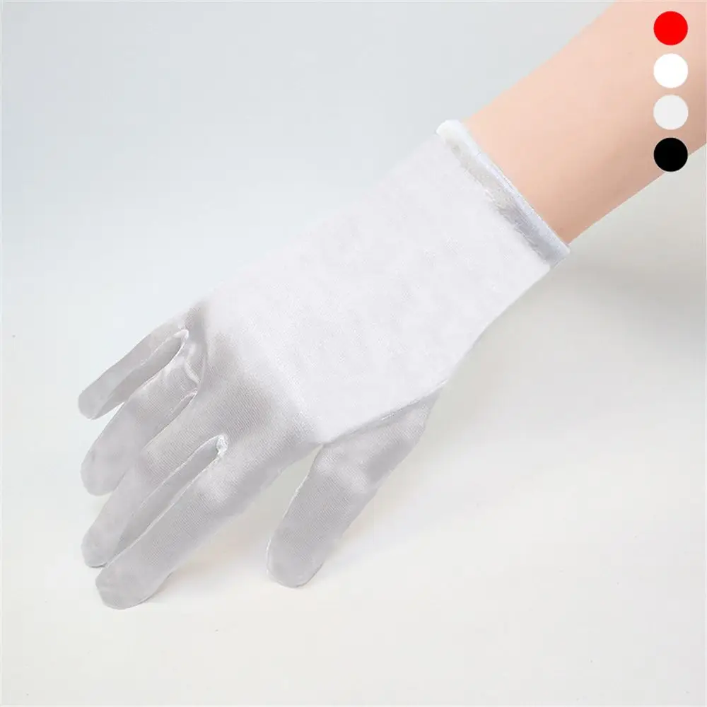 Classic White Gold Champagne Wedding Gloves Sunscreen Gloves Stretch Satin Finger Gloves Women Elegant Role Play Accessories