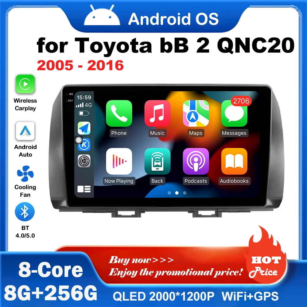 

Carplay WiFi IPS Screen GPS Navigation for Toyota bB 2 QNC20 2005 - 2016 Bluetooth 4G Android System Car Radio Multimedia Player