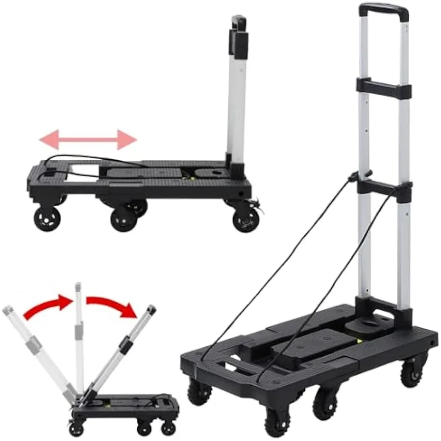 

Folding Hand Truck with 7 Wheels Expandable Adjustable Rolling Cart Heavy Duty 330 LBS Collapsible Luggage Dolly with Bungee Co