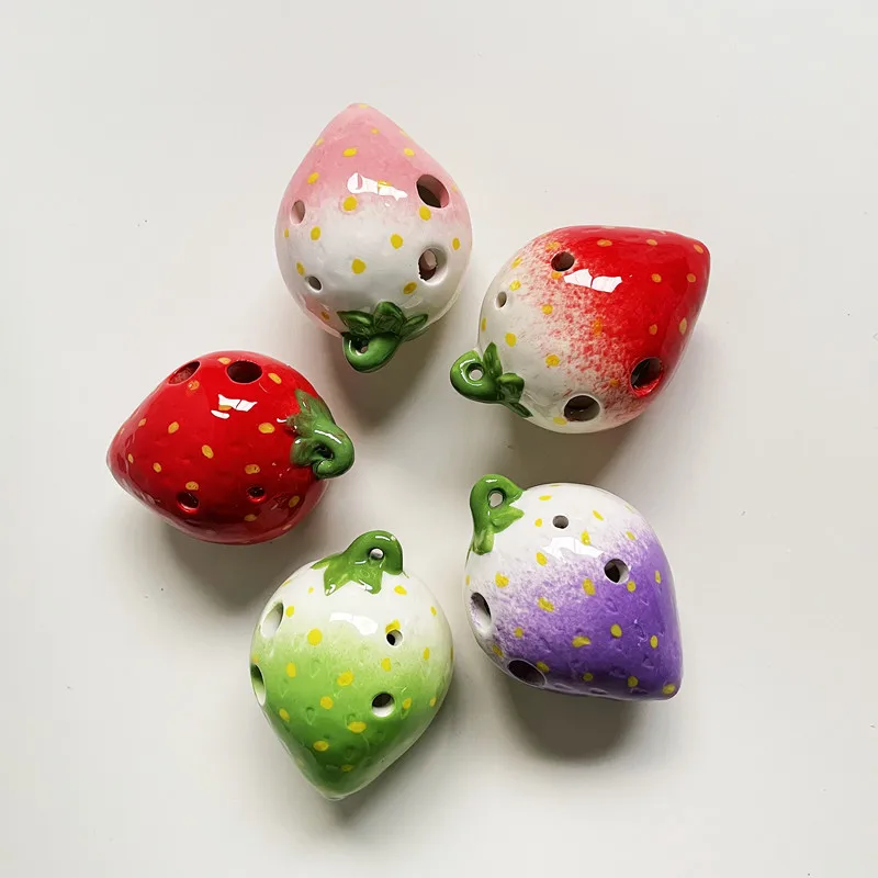 6 Holes Ocarina C Key Orff Instrument Children Music Enlightenment Toy Ceramics Material Strawberry Flute Baby Educational Toys