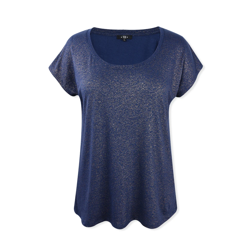 

Women T-shirt Short Sleeve O-neck Blue Summer Loose Shirt Tops