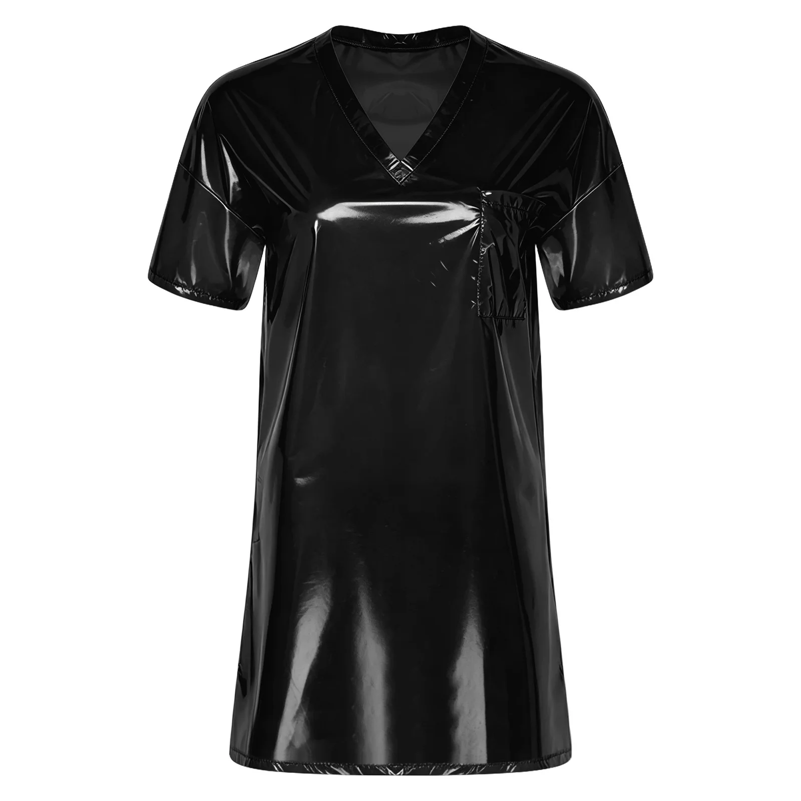 Wasserdichtes Damen-Schlafkleid mit V-Ausschnitt, kurzen Ärmeln, seitlichem Schlitz, lockeres Minikleid, übergroßes T-Shirt für Bademode, Wasser-Rave-Partys