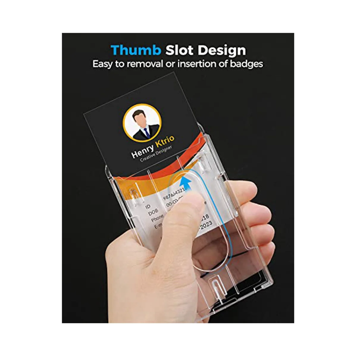 2 шт., вертикальный жесткий пластиковый держатель для значков с отделением для большого пальца