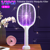 1/2PCS 2 in 1 Electric Mosquito Swatter Mosquito Killer Lamp 3000V Fly Swatter Repellent Lamp Zapper Insects Racket for Home B