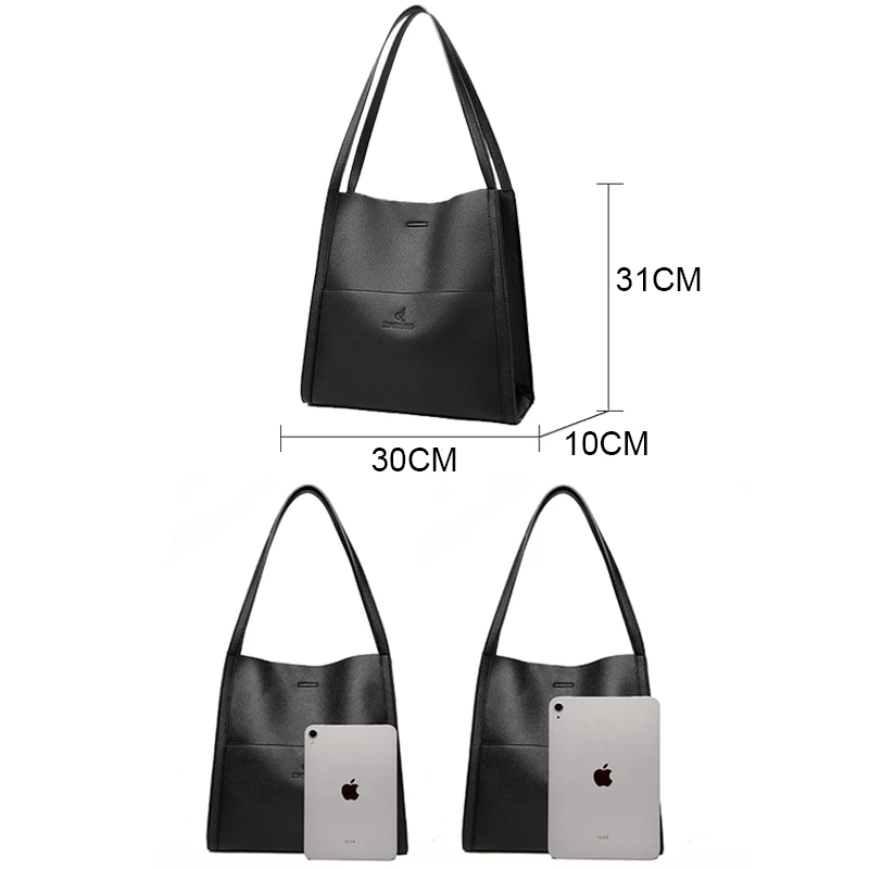 Bolso sencillo de gran capacidad para mujer, bolsa de hombro de cuero suave, de diseñador de lujo, informal, 2024