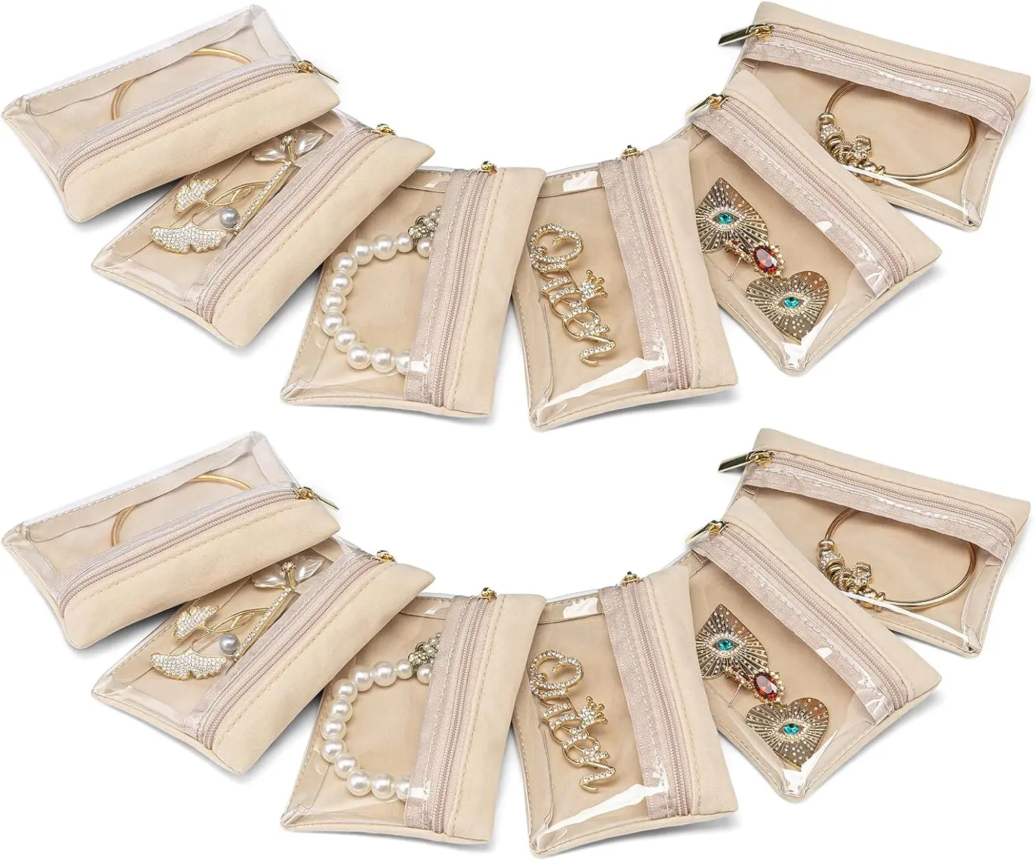 12 Pcs Travel Jewelry Organizer Velvet Jewelry Pouch with Zipper Clear Travel Jewelry Bag for Travel