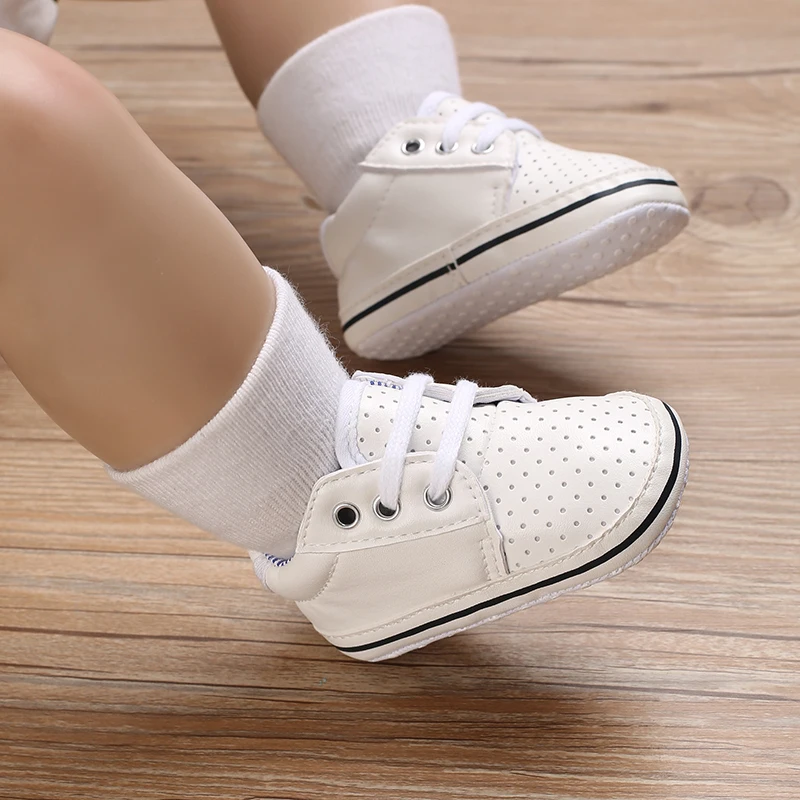 Spring and Autumn New Boys' PU Fashion Sports Shoes First Walking Baby White Baptist Shoes