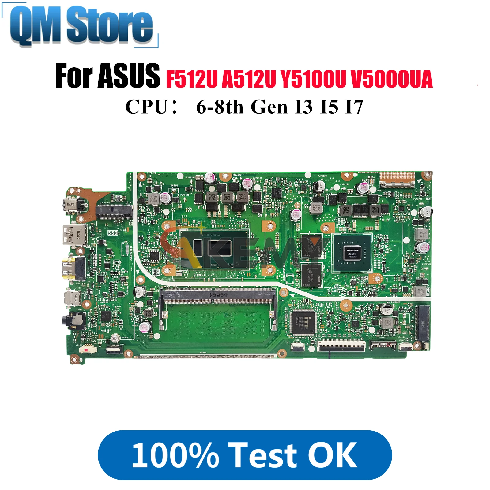 

X512UB Материнская плата для ноутбука ASUS VivoBook X512UB A512U Y5100U X512U F512U V5000UA X512UF Материнская плата с процессором I3 I5 I7 в порядке