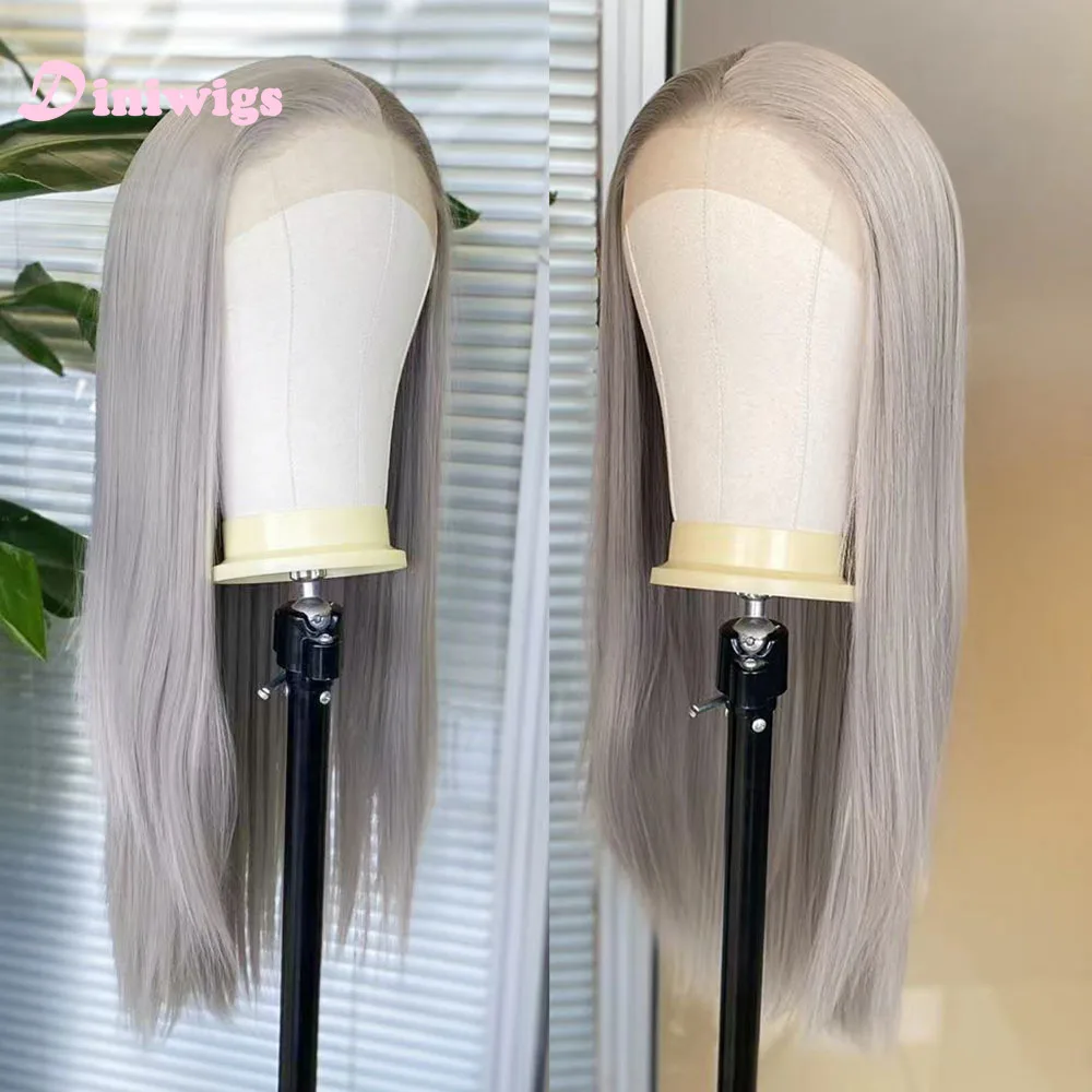 Diniwigs الأبيض الدانتيل شعر مستعار أمامي طويل حريري مستقيم الشعر الاصطناعية غلويليس شعري طبيعي ارتداء اليومي تأثيري الباروكات للنساء #4