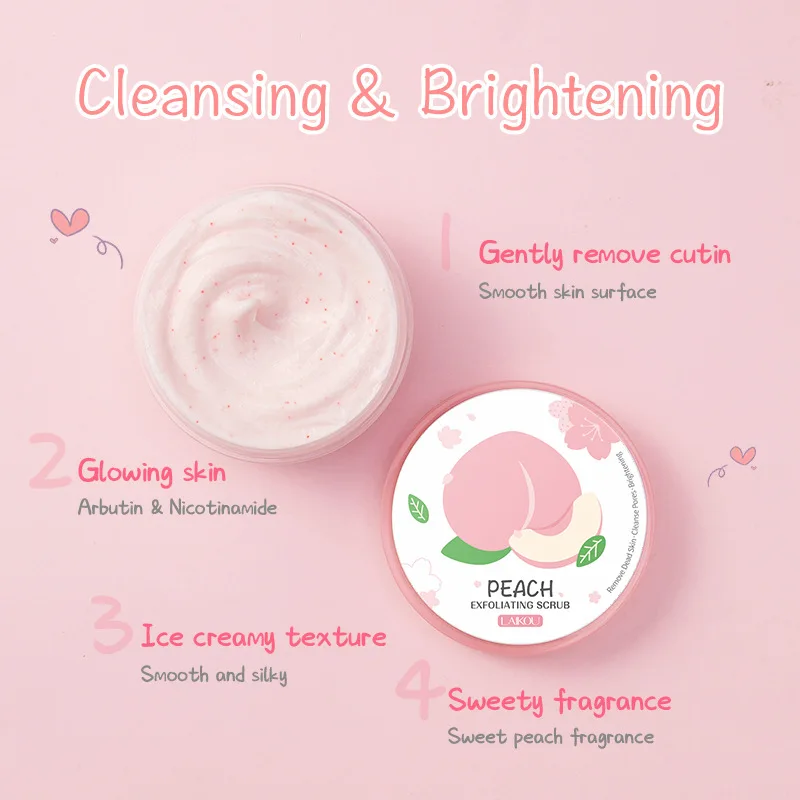 LAIKOU 90g Peach Exfoliating Facial Scrub Deep Cleansing Moisturizing Oil-Control Remove Blackhead Smoothing Skin Body Scrub