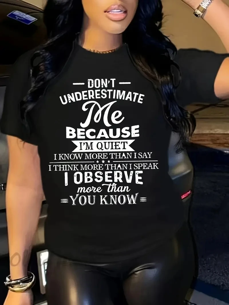 تي شيرت نسائي بمقاسات كبيرة، تي شيرت بأكمام قصيرة ورقبة دائرية مطبوع عليه حروف، بلوزة كاجوال للربيع والصيف للنساء #1