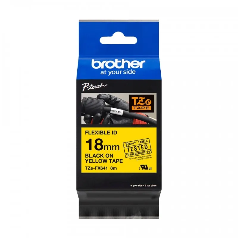 Brother TZeFX641 Original Flexible laminated label tape-black text on yellow background-width 18mm x 8 meters TZe. tintasycartuchos.com