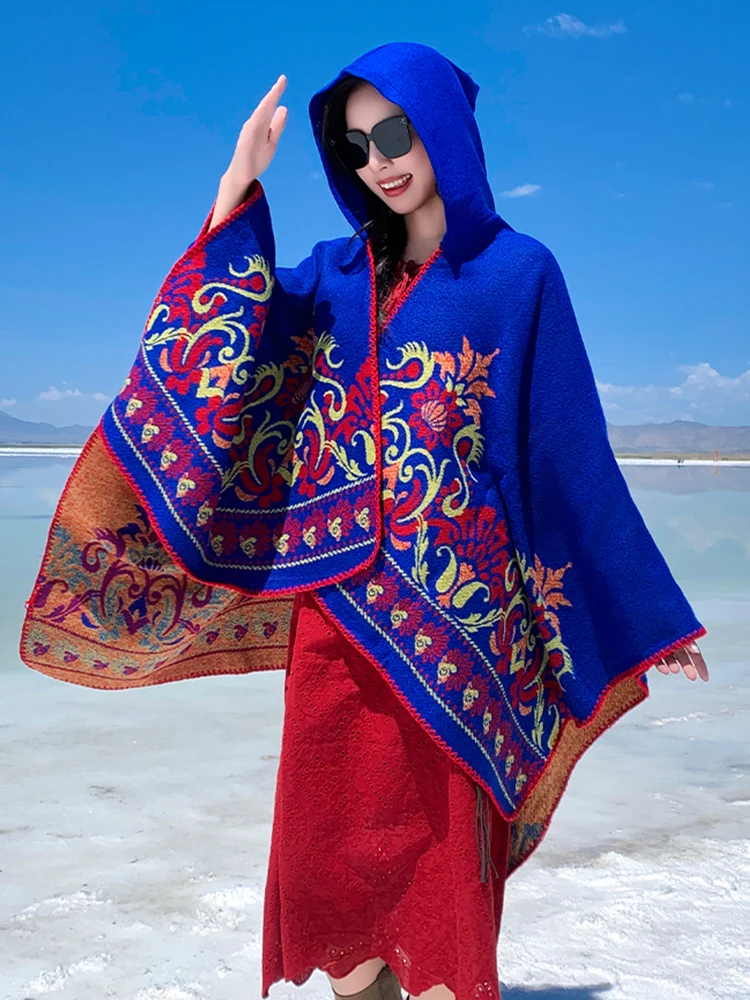 Invierno Mujer bufanda capas Poncho con capucha elegante señora Retro Boho estampado envolturas chal bufanda Capa Para Mujer Pashmina capa moda