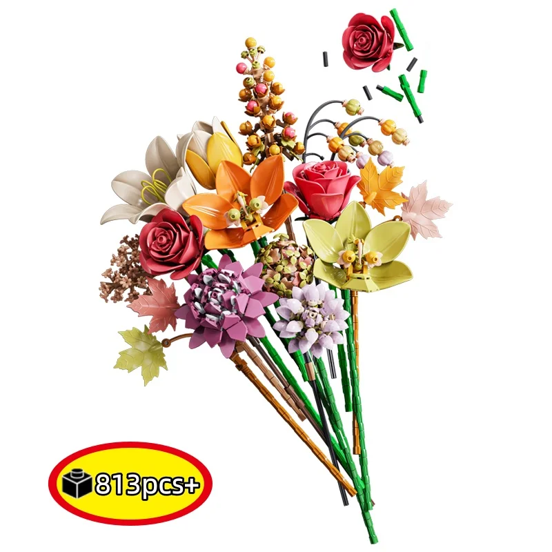 

Creative Rose Bouquet Building Blocks Set Plant Everlasting Flowers DIY Model Kit Valentine Gift for Girls Desktop Decor Toys