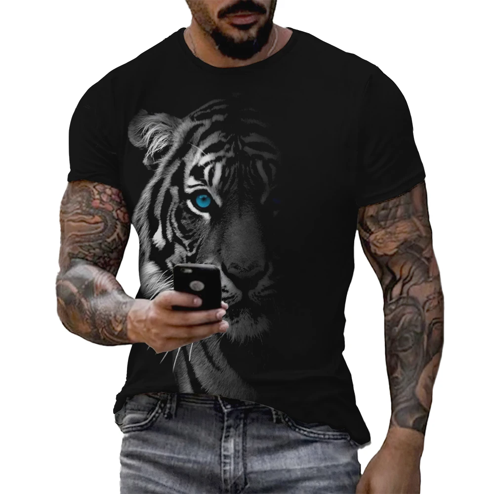 

2024 New Tiger Animal 3D Print Men T-Shirt Fierce Beast Wolf Fighting Graphics T Shirt Casual Cool Street Fashion Sports Kid Tes