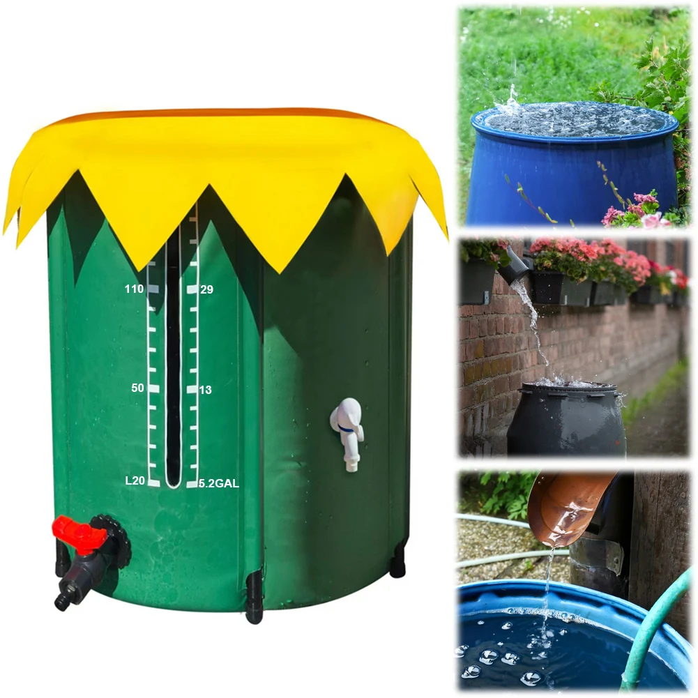 52 Gallon Rain Collection System Collapsible Multifunctional PVC Water Storage Tank with Three Spigots Garden Water Catcher