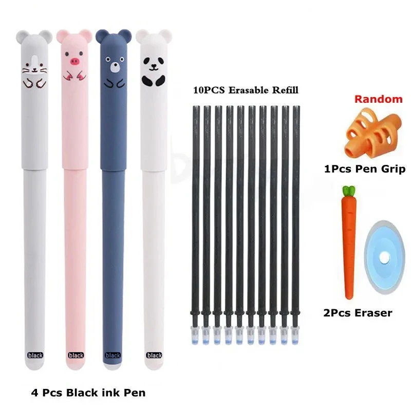 Kawaii löschbares Gelstift-Set, Cartoon-Tiere, süße Katze, löschbarer Stift, löschbarer Nachfüllstab, waschbarer Griff, Stiftgriff, Schulbriefpapier