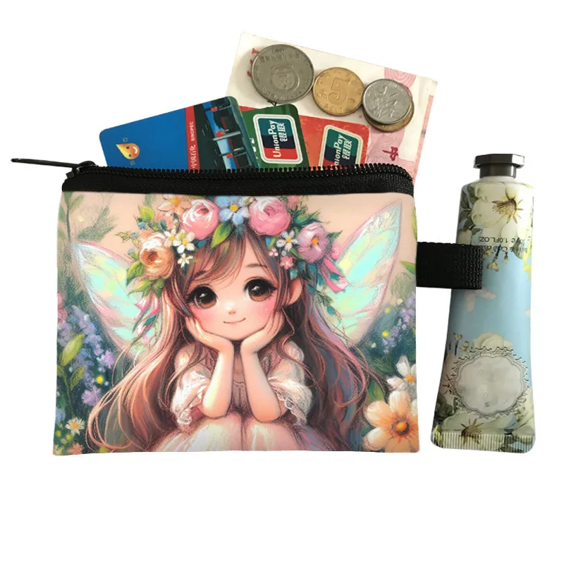 Watercolor Mushroom Fairy Coin Bag Cartoon Flowers Fairy Girls Coin Money Bags Credit Card Holder Small Wallet Zipper Pouch Gift