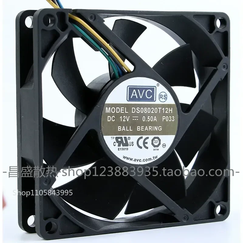 for AVC DS08020T12H 80mm 8CM Fan 12V 0.5A 4-Wire PWM Speed Control Dual Ball Bearing Original Replacement Cooling Fan