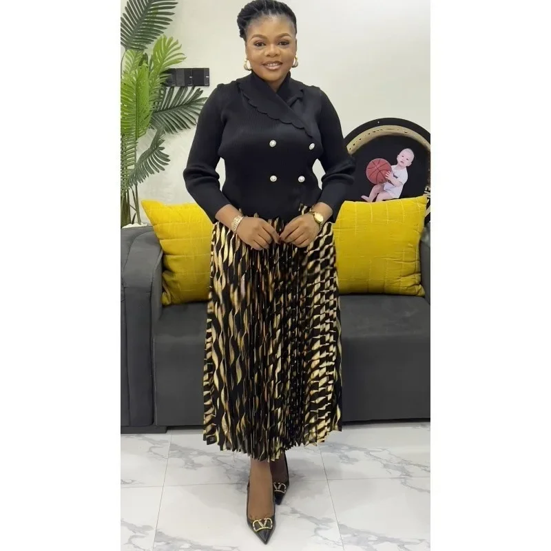 2025年新作 ミヤケ アフリカンファッション ブロンズ加工 ルーズ レディース プリーツワンピース 気質 スーツカラー エレガント ロングドレス