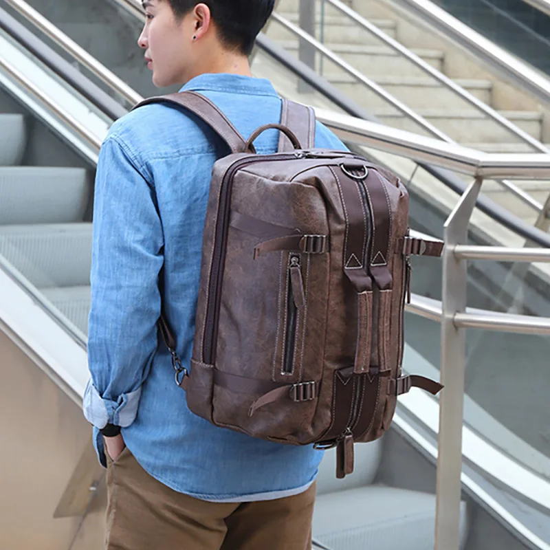 حقيبة ظهر 2026 ذات سعة كبيرة من جلد البولي يوريثان للرجال حقيبة كمبيوتر محمول محمولة بقطري متقاطع حقيبة سفر