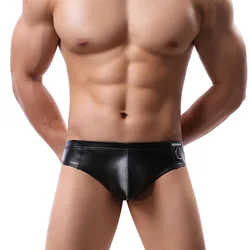 Sexy boxer briefs masculinos de couro do falso plutônio underwear wetlook lingerie exótica saliência pênis bolsa fetiche traje bdsm bondage cosplay