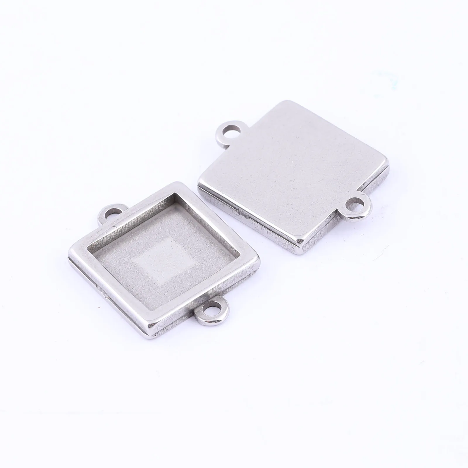 10pcs Stainless Steel 10mm 15mm Square Cabochon Connector Base Settings Diy Bracelet Pendant Bezel Trays For Jewelry Making