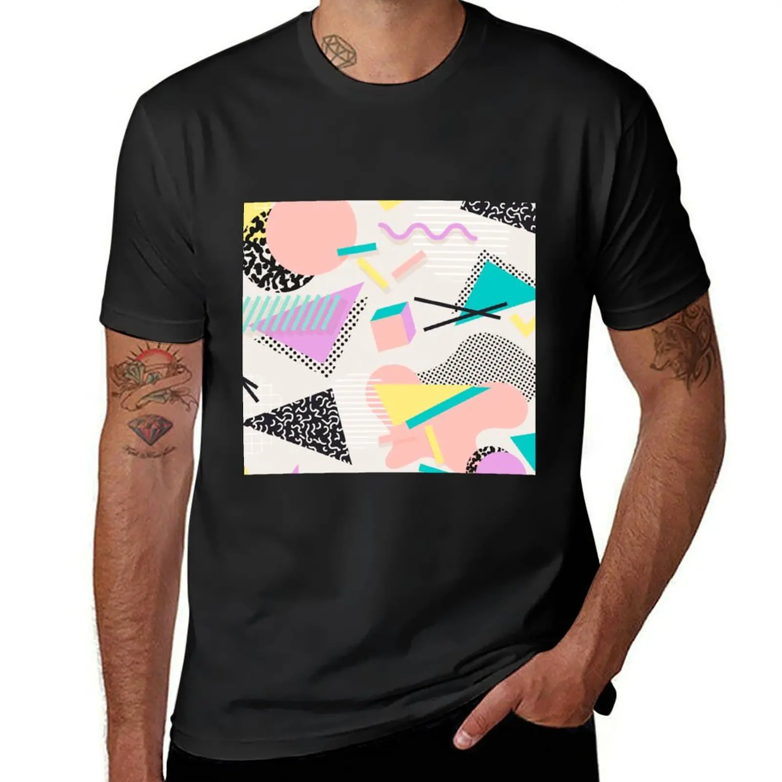 80s / 90s RETRO ABSTRACT PASTEL SHAPE PATTERN T-Shirt for a boy anime clothes vintage mens clothing