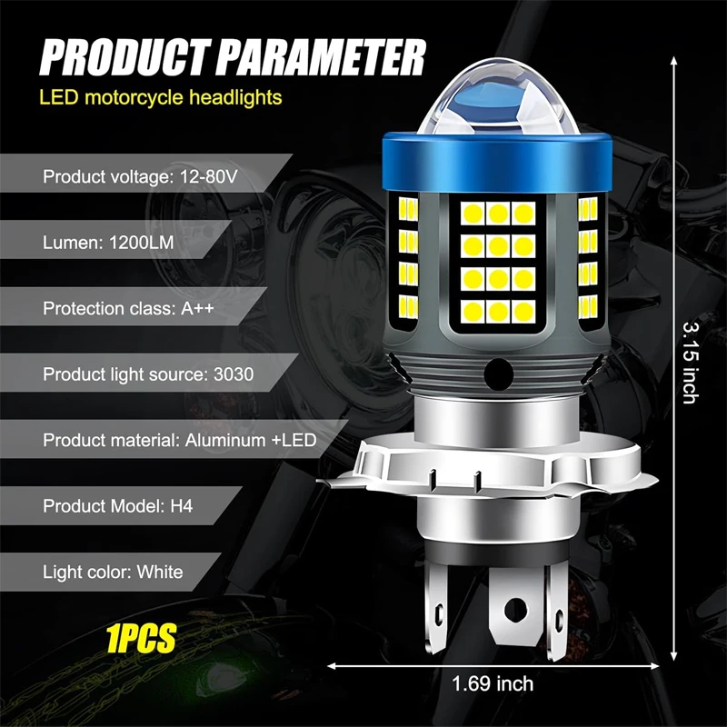 H4 LED Motorcycle Headlight CSP Dual Color White Yellow Hi Lo Beam Lens Fog Lamp for Motobike Scooter Running Light