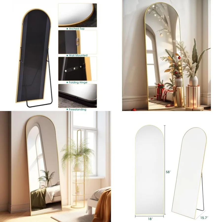 

Arched Full Length Mirror - 18"58" Floor & Wall Mounted Mirror for Bedroom & Living Room, Gold