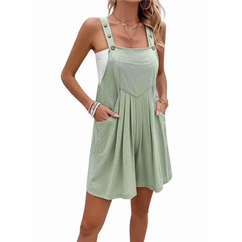 RTSHE-Pontini casual estivi da donna con bretelle, tute corte, tute larghe in lino, abiti da spiaggia, abiti da viaggio per le vacanze