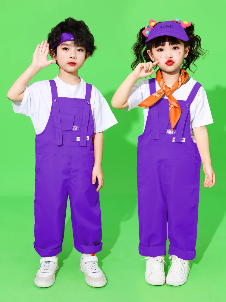 Kinder Hip-Hop-Latzhose, bunte Patchwork-Latzhose, Candy-Farben-Overall für Jungen und Mädchen, Street-Dance-Strampler, Kinder-Streetwear – Detail 6