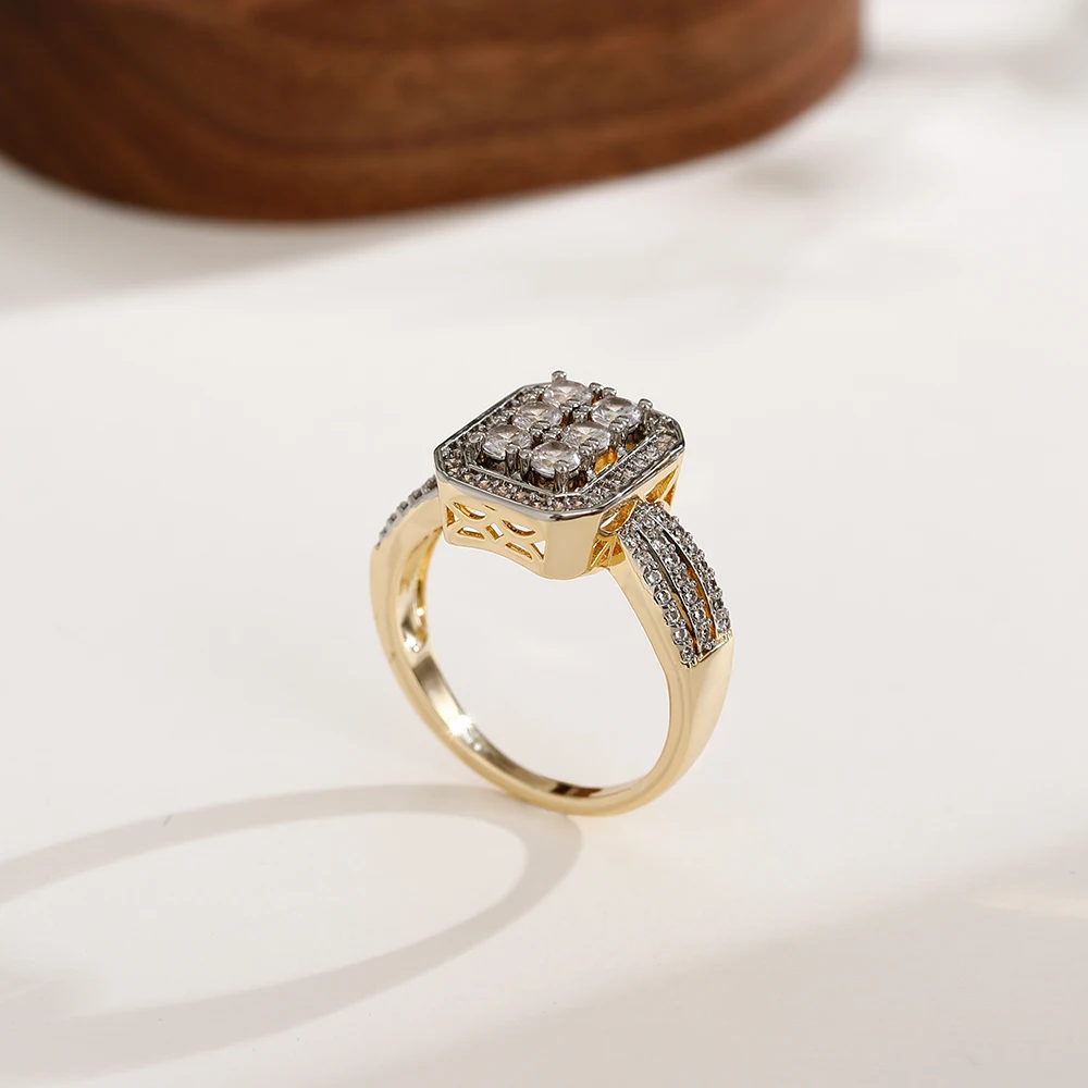 Square vintage zircon earrings and ring set copper plated 14K gold fashion jewelry banquet wedding accessories gift