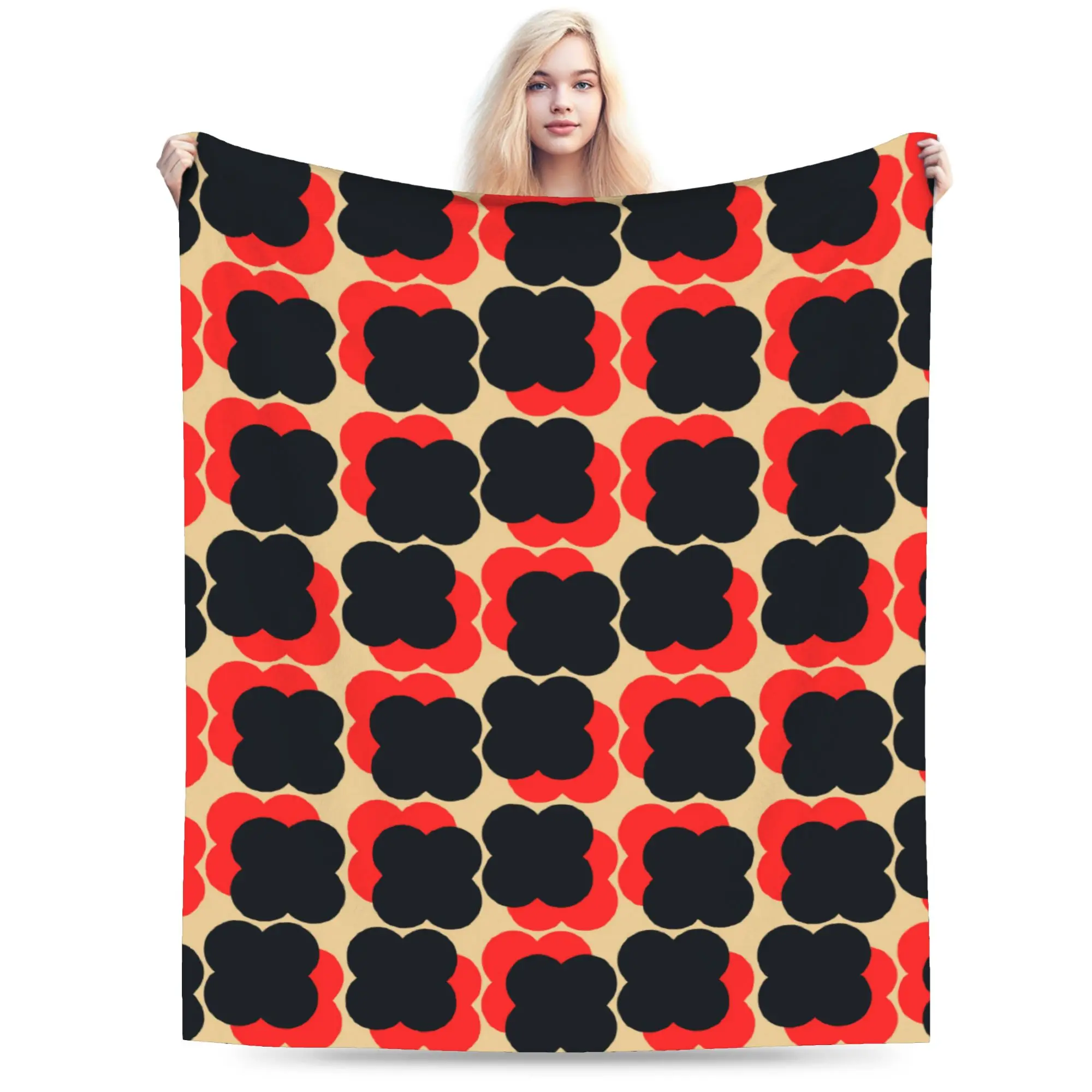 Custom Floating Flower Navy Red Blankets Warm Flannel  Throw Blanket for Bedding Couch Bedspread