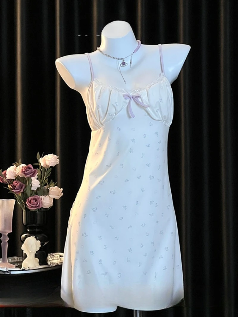 

Сексуальная ночная рубашка-спагетти с цветочным принтом для девочек на чайной тематике, летняя комфортная пижама с накладкой на грудь, подходит для повседневного ношения