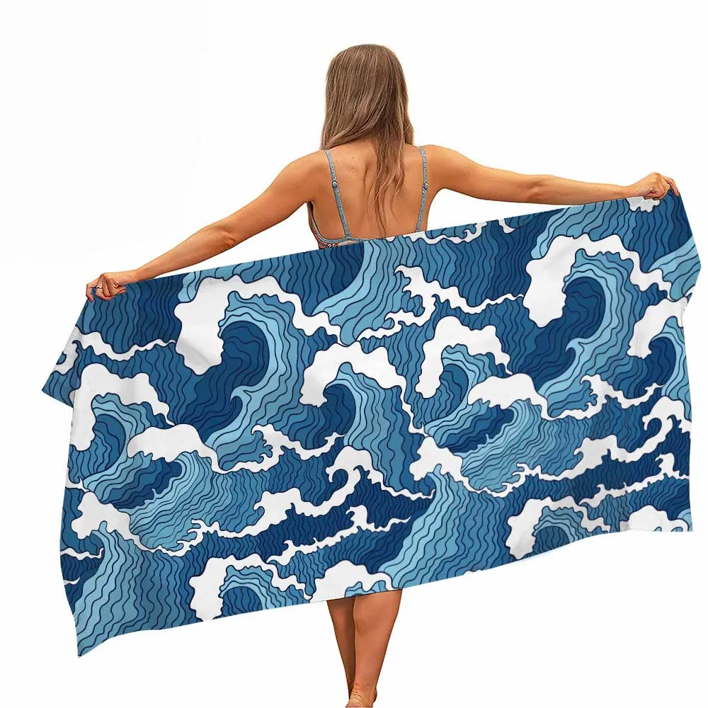 Colourful Japanese Style Waves Microfiber Beach Towel Portable Quick Fast Dry Sand Outdoor Travel Swim Yoga Mat Absorbent Towel