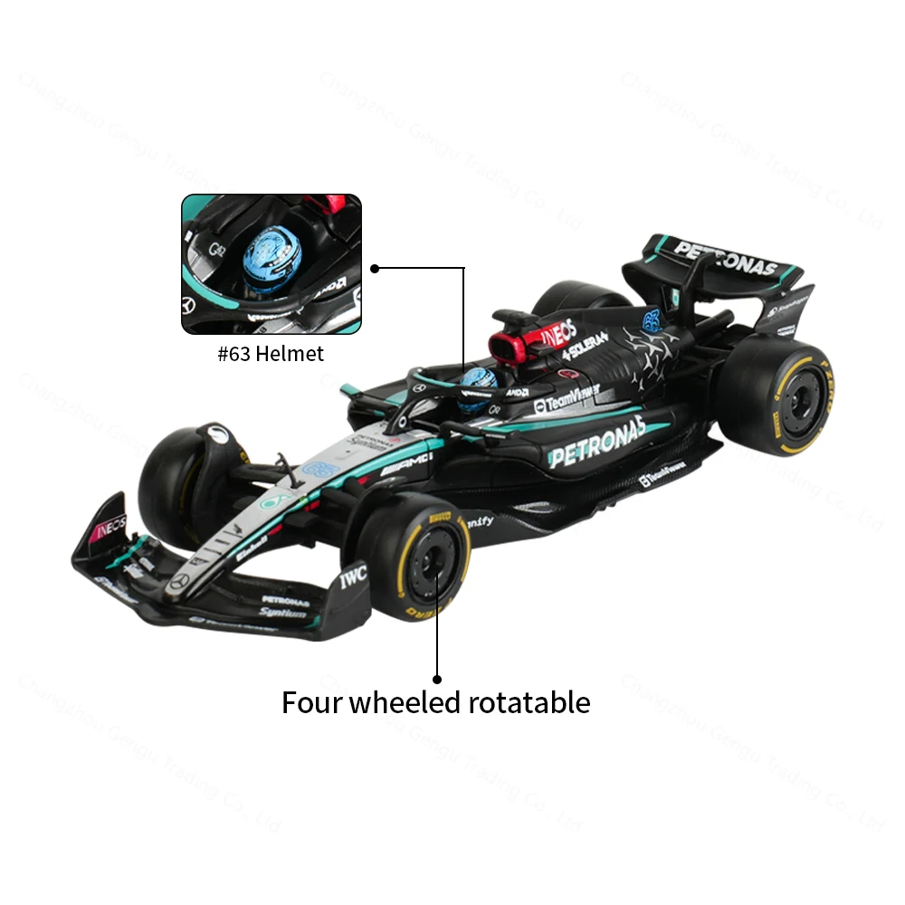 Bburago 1:43 Mercedes AMG 2024 W15 E Performance Static Simulation Diecast Alloy Model F1 Racing Formula Car Acrylic Box