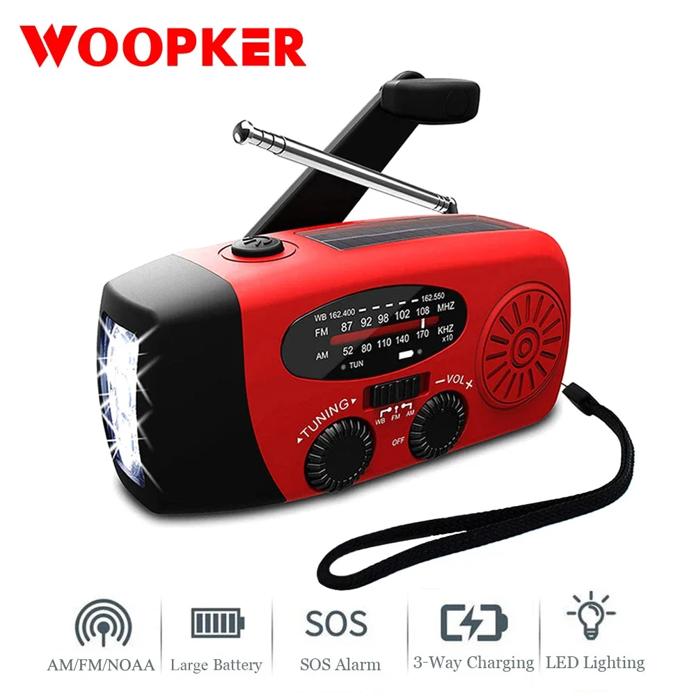 

Mini Solar Powered Radio AM/FM/NOAA Weather Dynamo LED Flashlight Waterproof Use Multifunctional Hand Radios Solar Crank