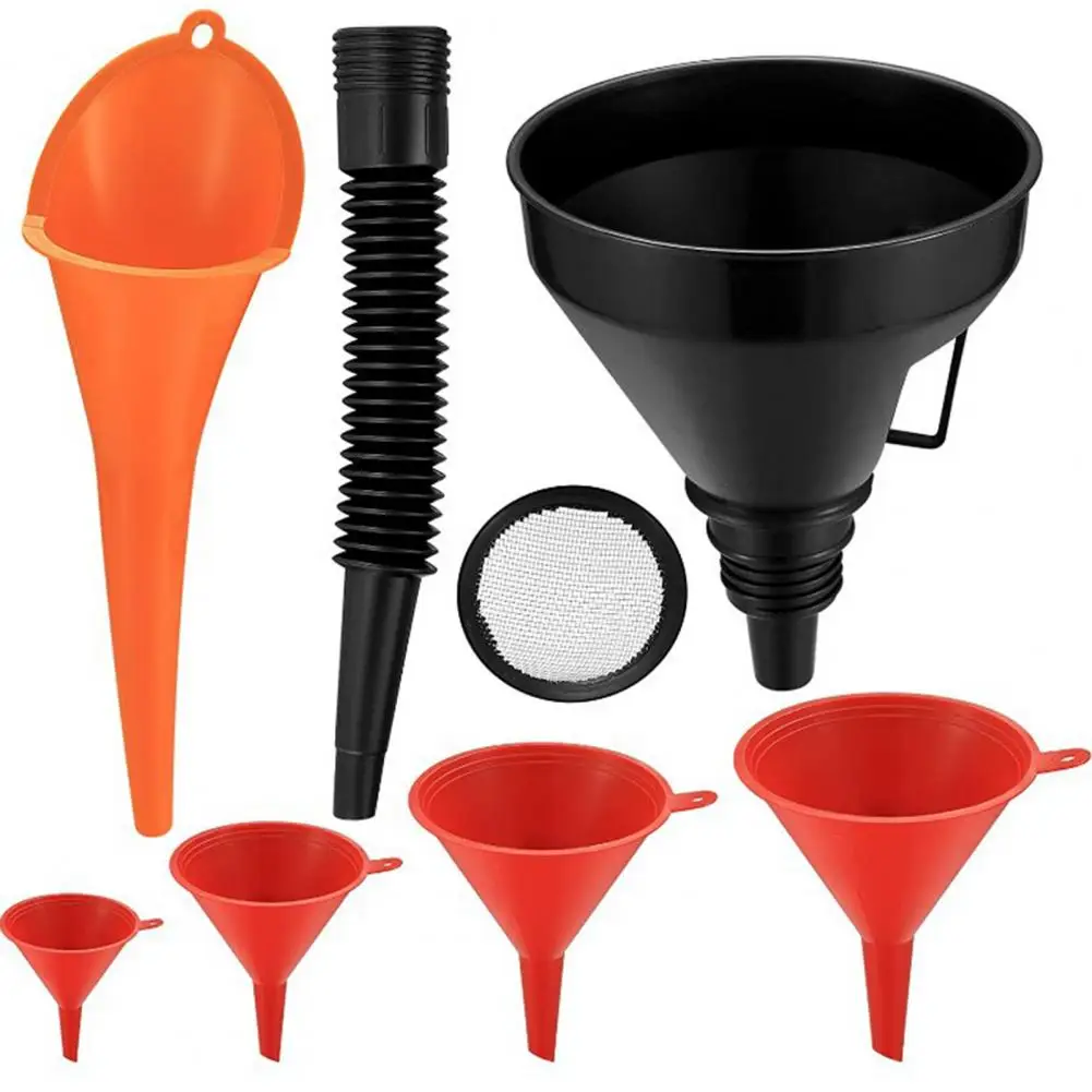 1 Set Car Funnel Wide Mouth Fuel Funnels Plastic Long Neck Oil Funnels Flexible Right Angle Funnels with Detachable Spout Filter