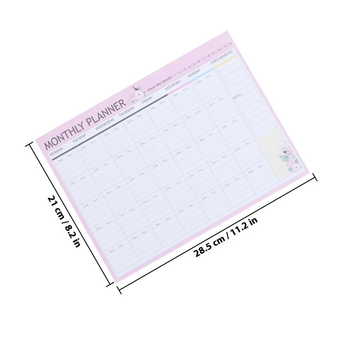 월간 플래너 스케줄 북 20매 핑크 그린 혼합 캘린더 오거나이저 연간 계획표 주간 보기 할일 목록 포함