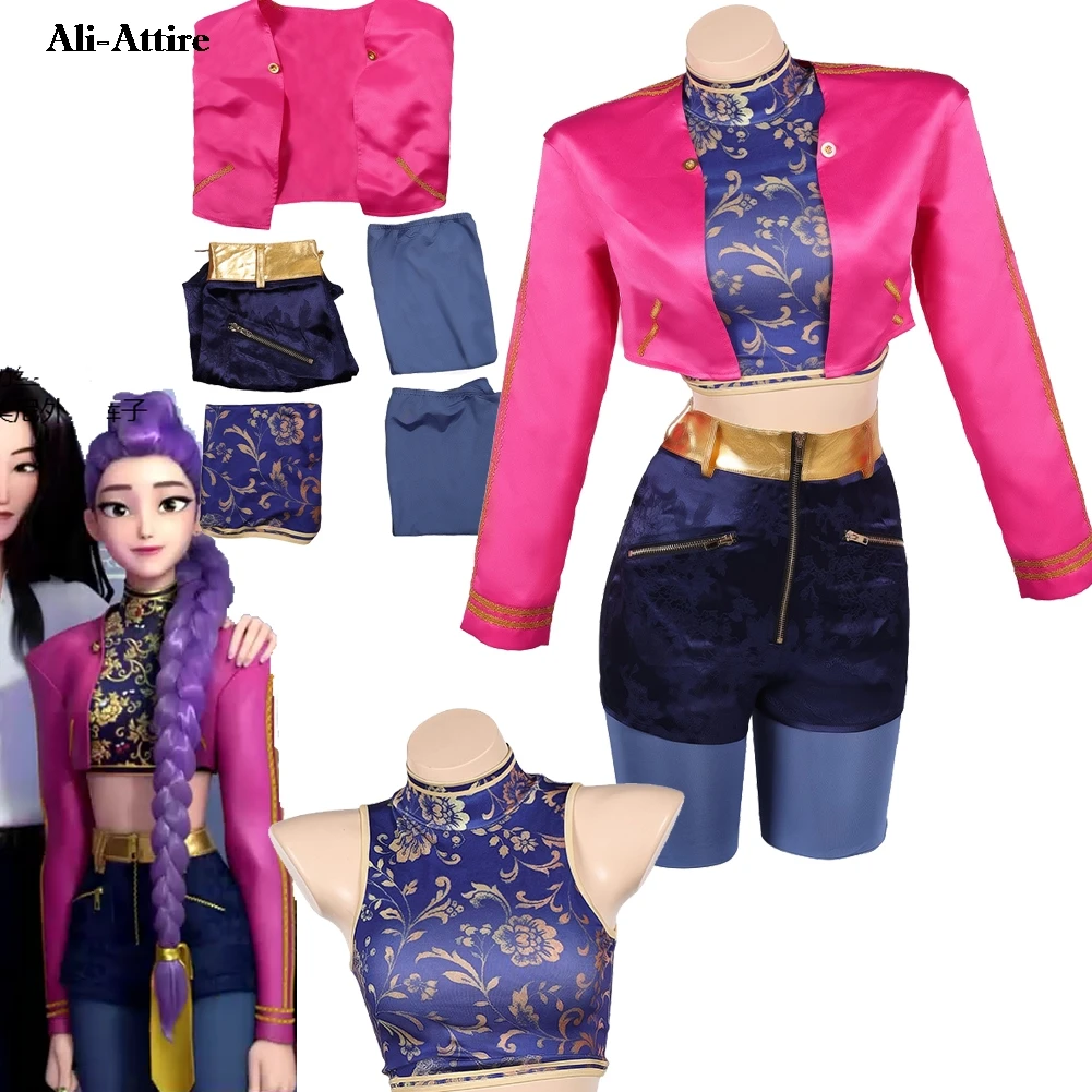 

2025 Cartoon Demon Hunter of KPop Cosplay Rumi Women Top Pants Clothes Party Disguise Halloween Costume Carnival Outfit Suits