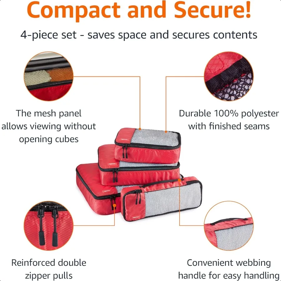 Packing Cubes for Travel Packing Organizers Set 4PieceSet Slim Small Medium Large With Double Zipper Pulls and Mesh Top Panel 1