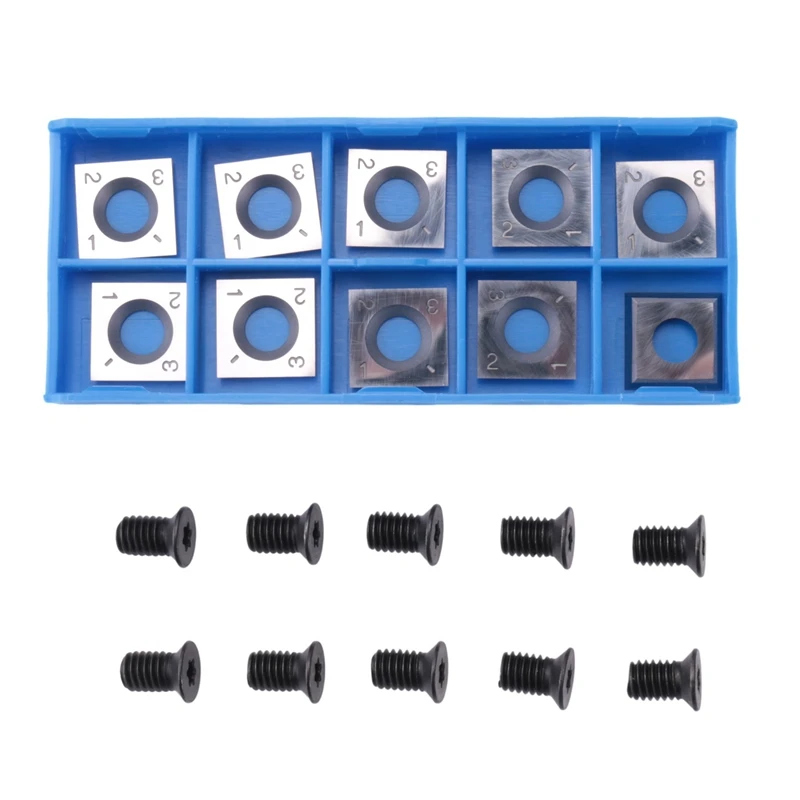 10Pcs 14mm Square Straight Carbide Cutter Insert with 10Pcs M610mm Screws for Wood Working Spiral/Helical Planer Cutter Head