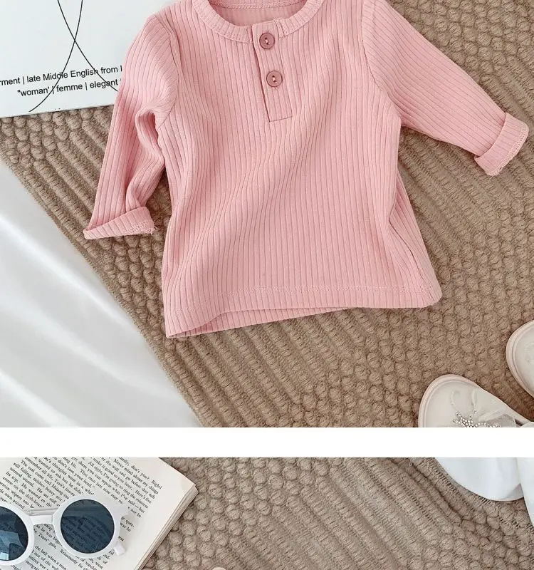 2026 Kinder Mädchen Langarm T-Shirt Frühling 1-6 Jahre Geripptes Stoff-Unterhemd Weiches Basic-Shirt Oberteil Lässige Innenbekleidung – Detail 9