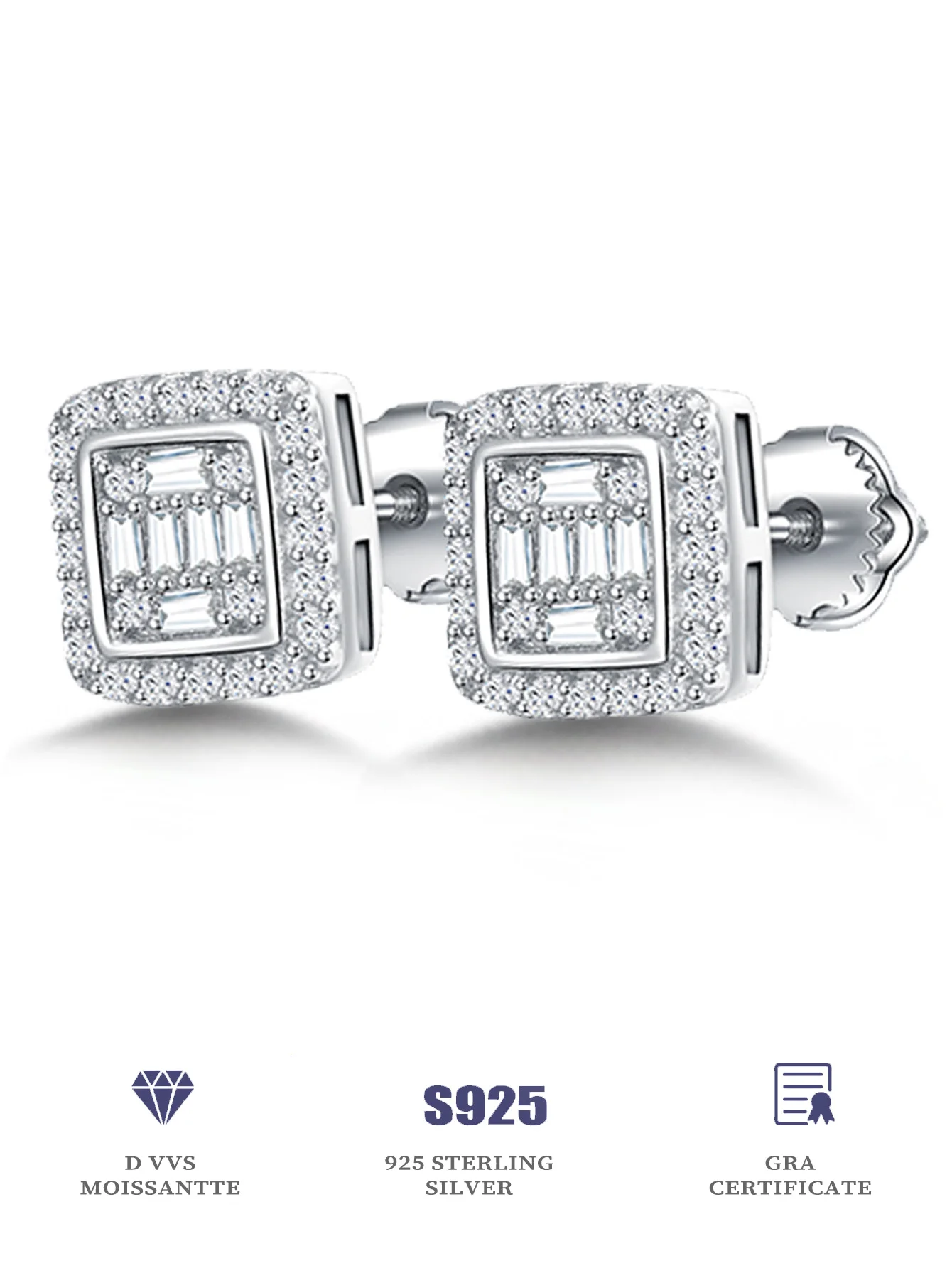 

Square Stud Earring Silver 925 Earrings for Women Moissanite Stud Earrings 2024