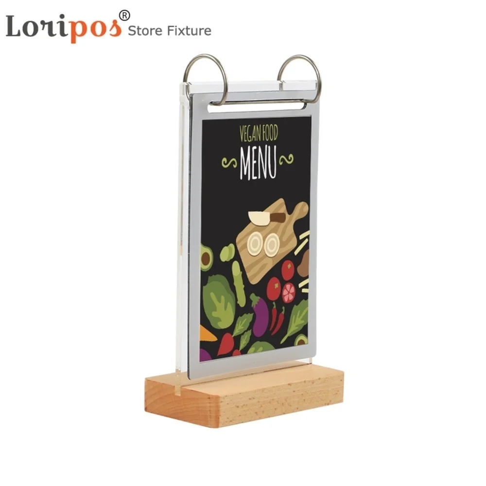 6 Pages Album Wooden Base Desk Label Sign Frame A5 Sleeve Photo Picture Poster Menu Stand Holder For Advertising Promotion