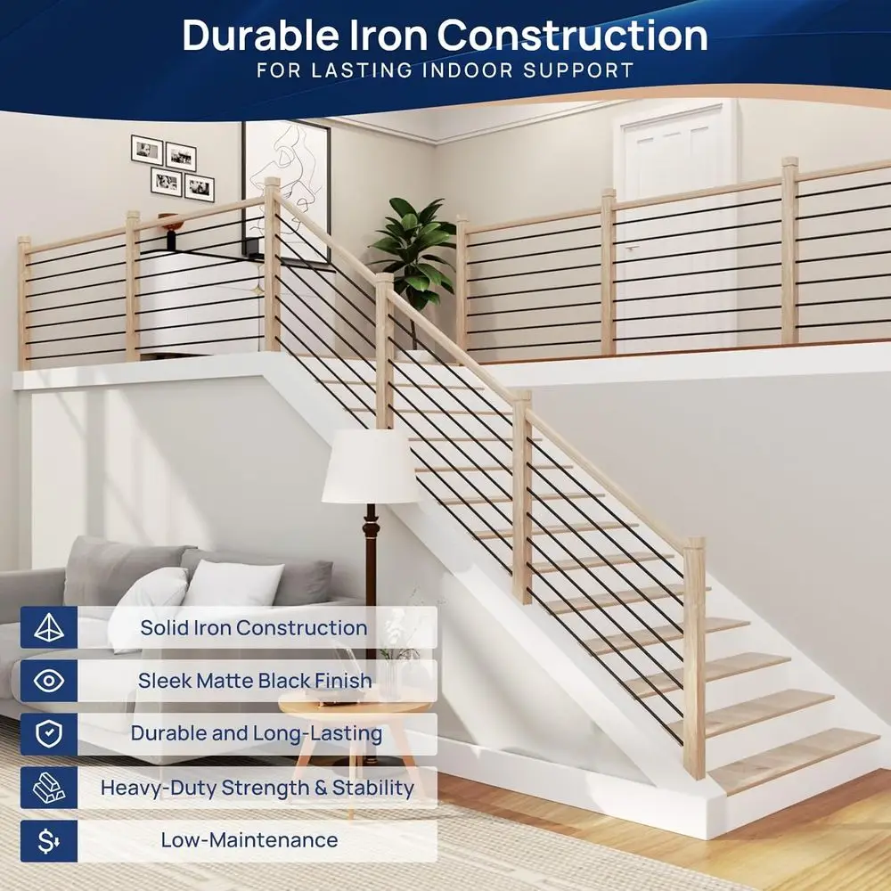 Matte Black 35/64 Hollow Iron Balusters, 7 Packs x 8, for 14mm Wood Drill, Indoor Staircase Railing